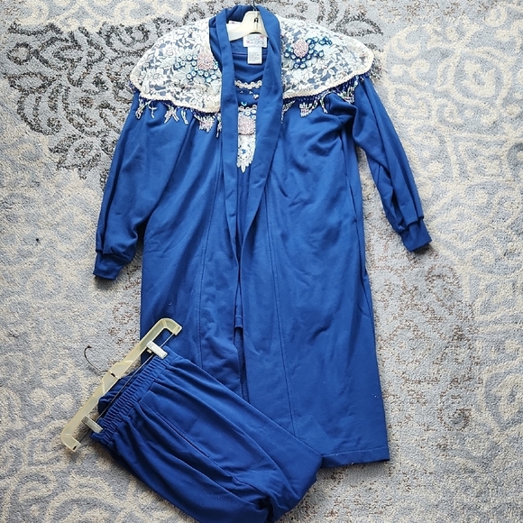 Vintage Lacy Afternoon by Shell Kepler Three Piece Beaded Duster Set Blue Large - Picture 1 of 10